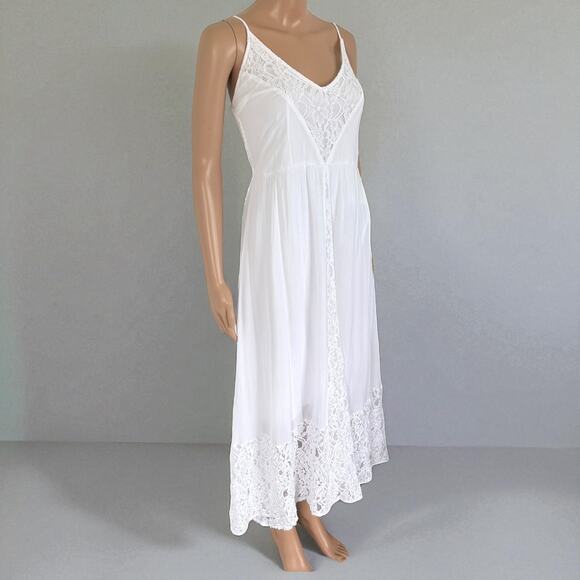 Abercrombie & Fitch White Y2K Lace Midi Dress Boho Coastal Cottagecore Prairie - Picture 3 of 11